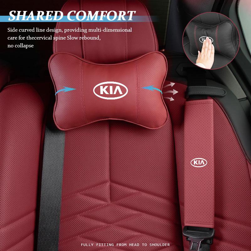 AAOI1 Car Leather Headrest Neck Pillow Seatbelt Shoulder Protection Pad Accessories For KIA K5 K2 Rio Optima Sportage Venga Sorento