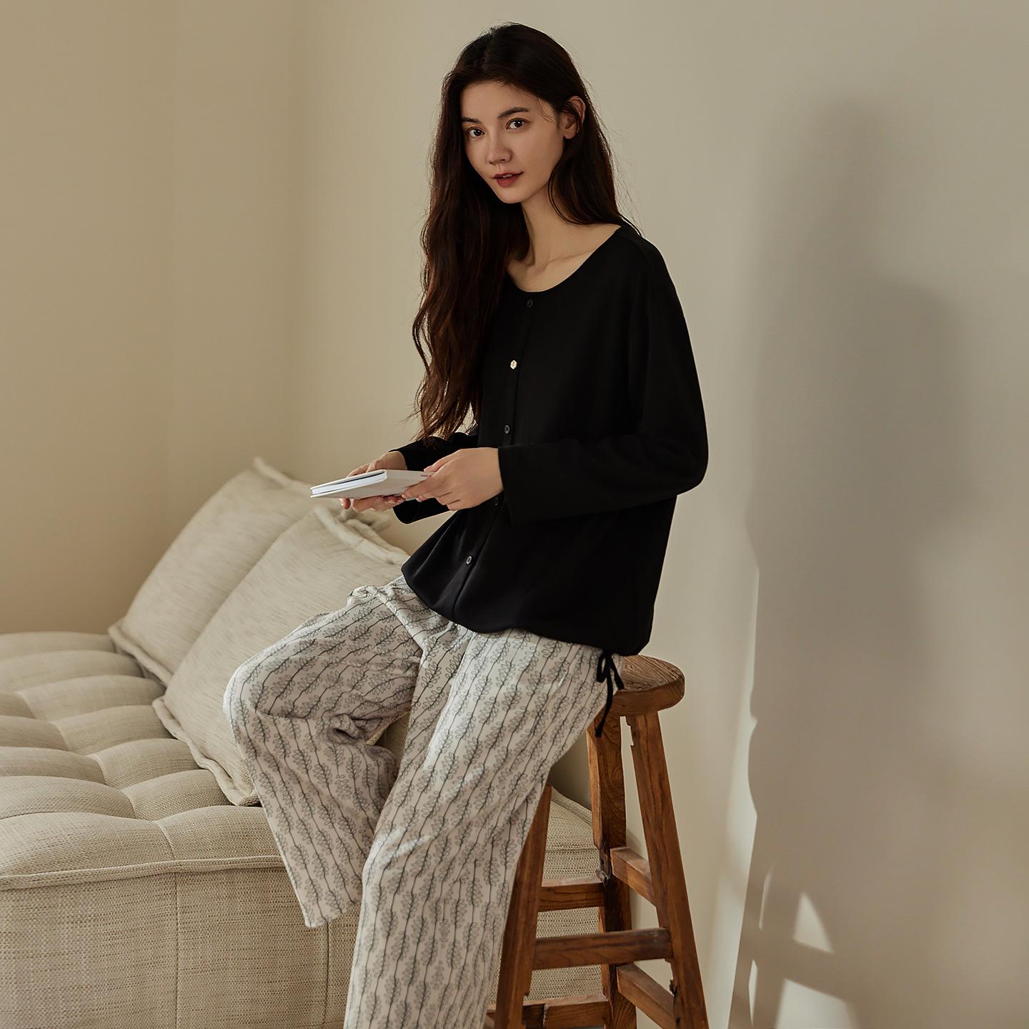 

Women s High-End Cotton Pajama Set - Long-Sleeved, Casual Outerwear for Spring, Autumn, and Winter. XXL