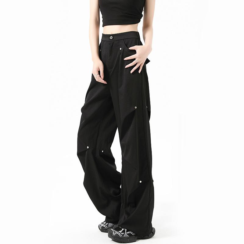 Black Overalls Women's Autumn and Winter New Thin Straight High Street Loose Paratrooper Wide-leg Sweatpants