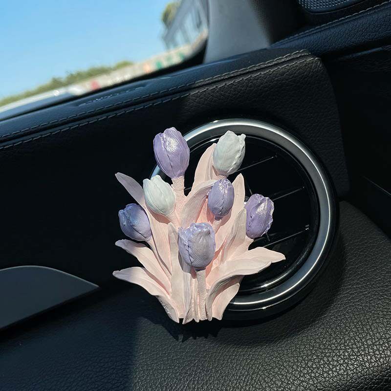 

Car Air Freshener Tulip Bouquet Aroma Stone Car Air Conditioning Perfume Vent Car Interior Decoration Ornament Female Car Accessory Morandi a Tulip