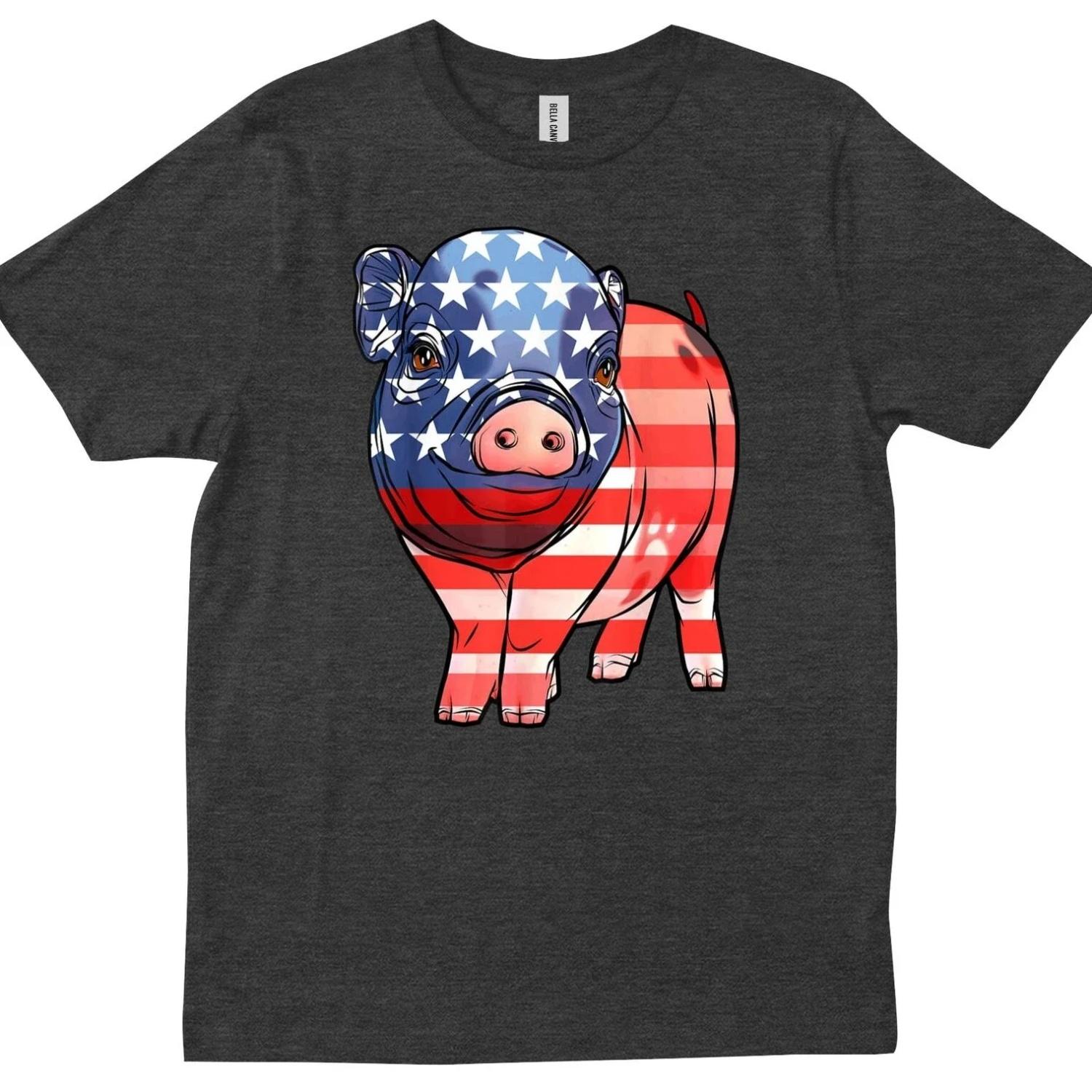 Cute American Flag Pig Farmer Farm Patriotic Funny Gift T Shirt S чёрный
