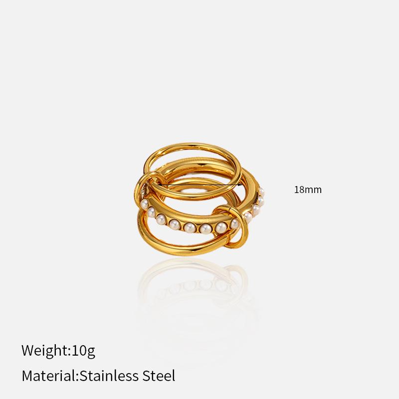 European and American Stainless Steel Pearls Stacked with Titanium Steel Rings, High-end Ins Wind Light Luxury Rings, Stainless Steel Electroplating