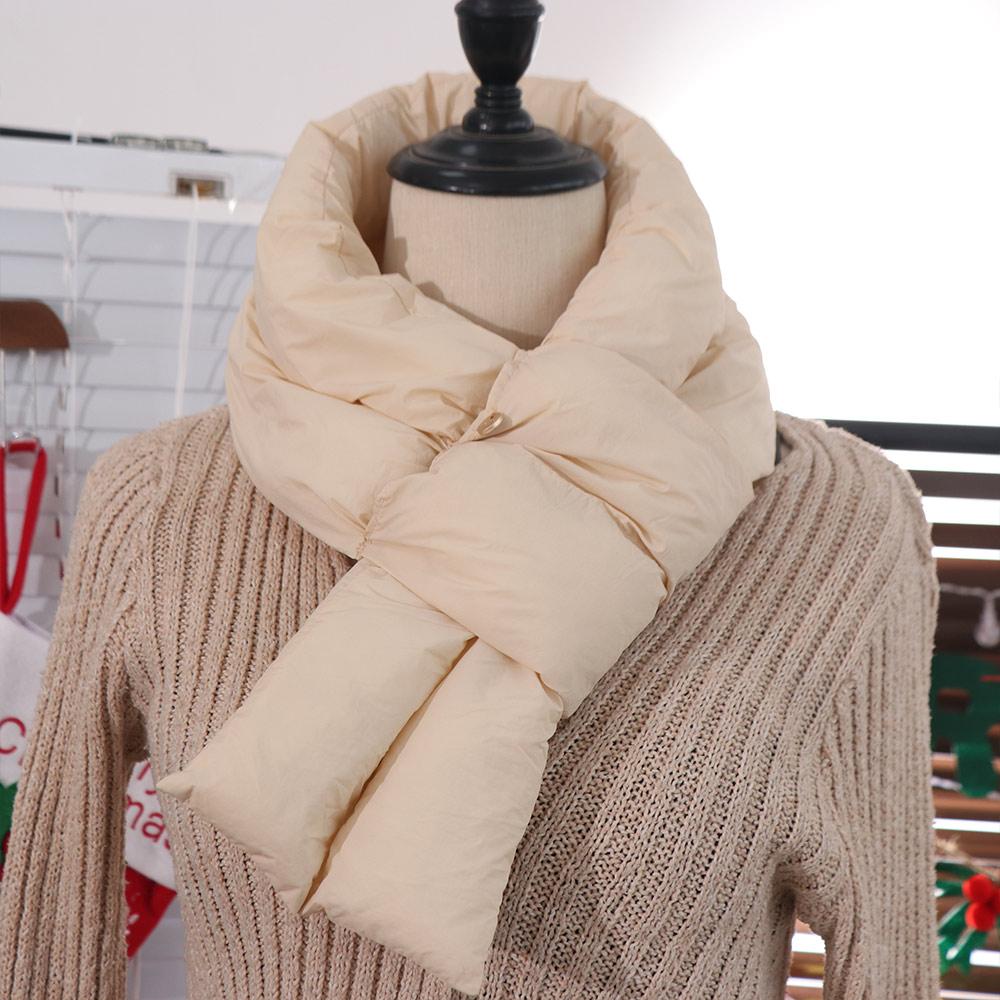 Casual Solid Color Cotton Padded Scarf Windproof Keep Warm Cross Feather Shawl Apparel Accessories Down Neck Scarf Girls