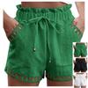 Cotton Linen Shorts Women's Pants Solid Color Thin Hollow Out Design Trim Pocket Tight Waist Shorts Beachwear White Clothes