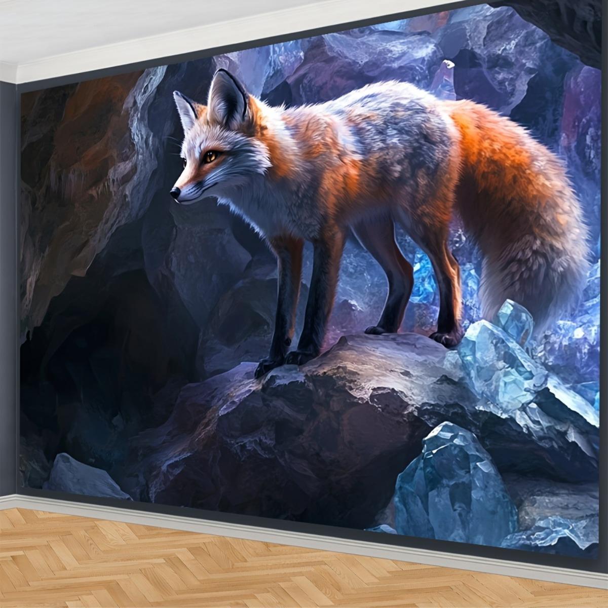 

1pc Enchanting Fox in Crystal Cave Wall Tapestry Vibrant Polyester Fabric Ideal for Home Office Decor Perfect for Birthday 74x94cm(29x37in)