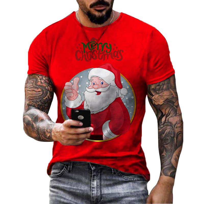 Santa Claus 3D Printed Christmas Tree Pattern Popular Street Men's Casual T-shirt In Europe and America