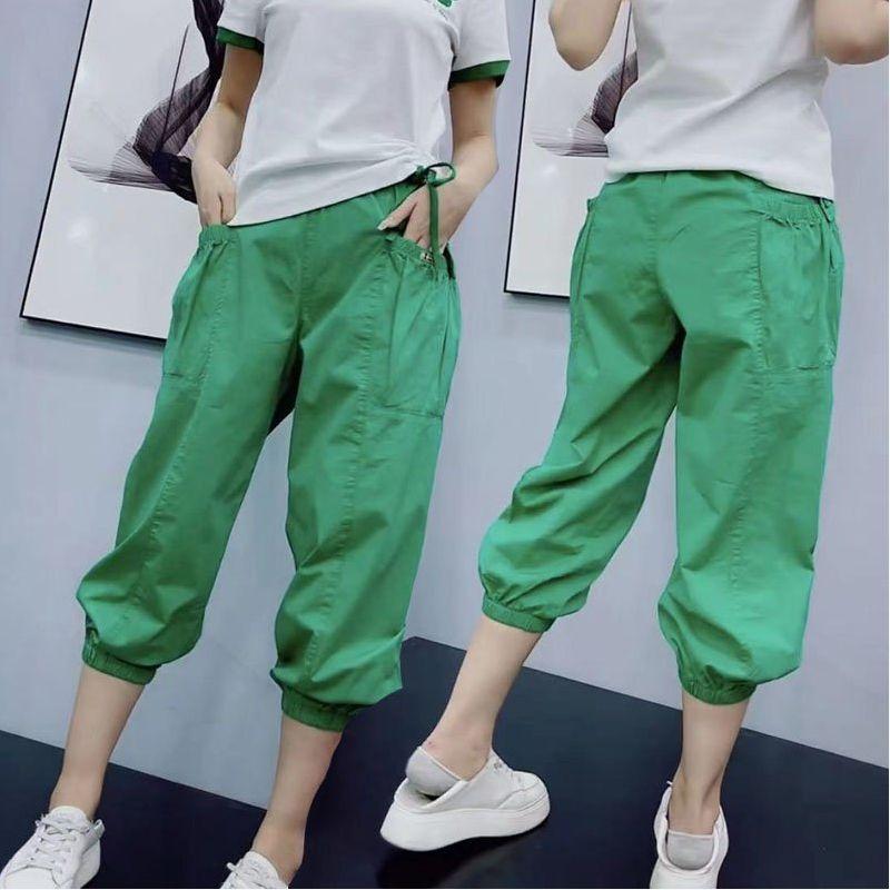 

Европейские товары Летние тонкие ледяной шелк Свободные брюки-джоггеры Укороченные брюки Green 4XL