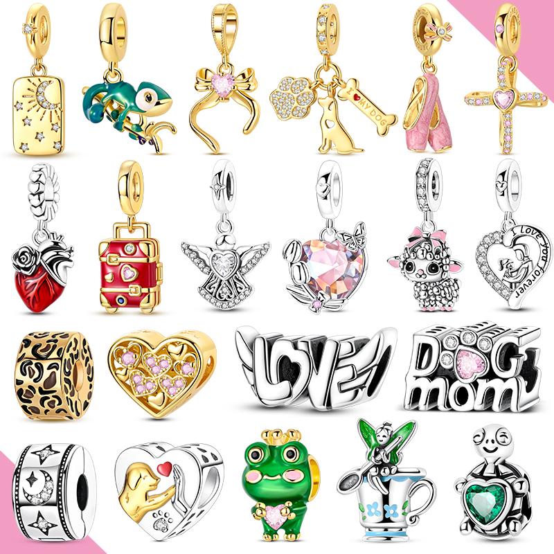 New Charms Copper Original Beads Golden Chameleon Cross Pendant Fi Bracelet Making Woman Jewelry