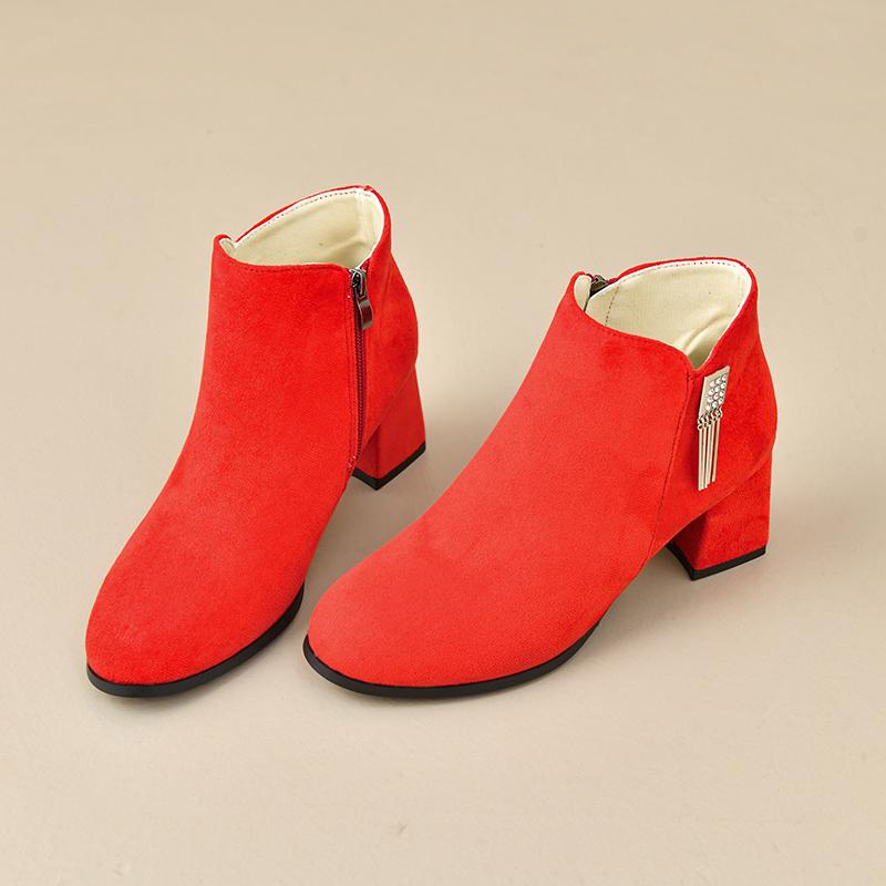 Naked Boots Autumn and Winter New Pointed Toe Cow Suede Side Zipper Metal Buckle Non-slip Wear-resistant High Heels