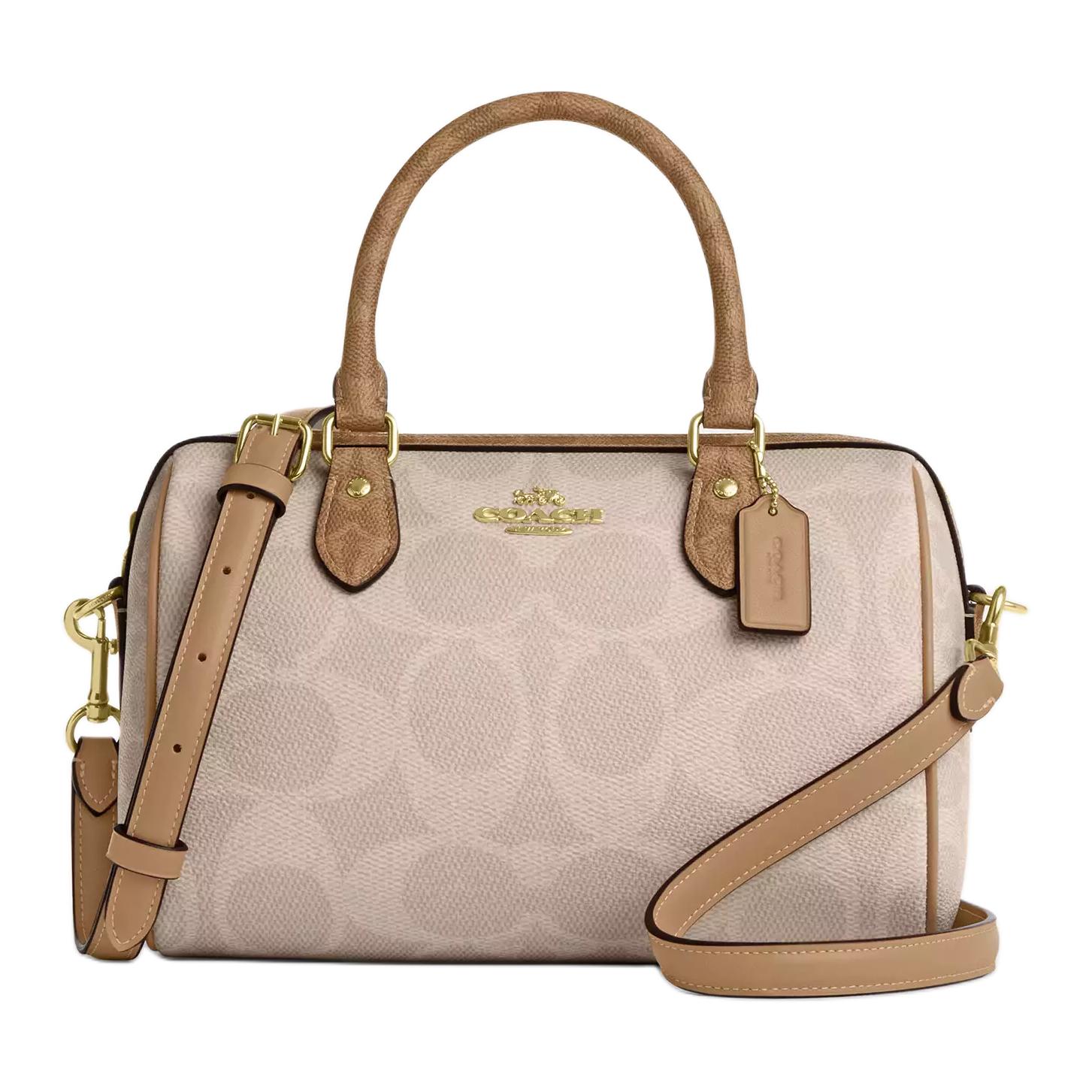 

Coach Rowan Satchel In Signature Canvas With Leather Trim For Women Daily Use Basic Set (Bag+Dust Bag)
