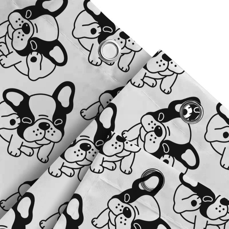 Animal Print Shower Curtain Waterproof Fabric Dog Pattern Black White Bathroom Decor Customizable Size