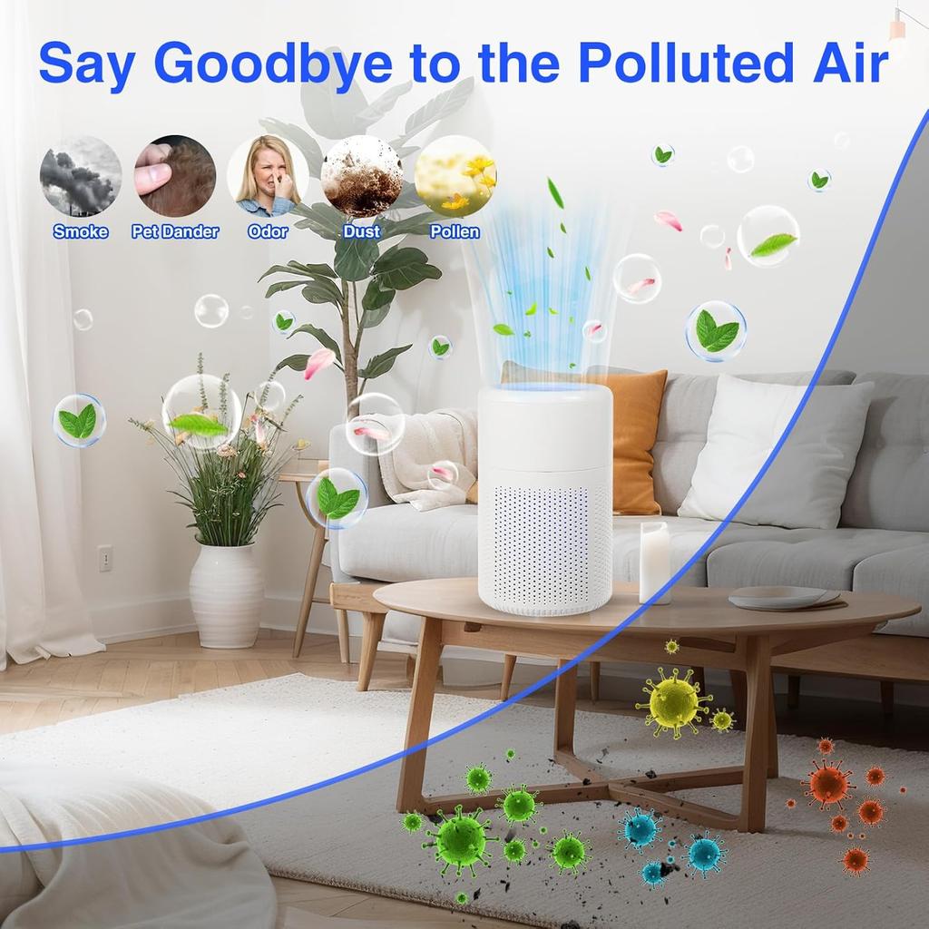 Air Purifiers for Bedroom Home - Portable Mute Small Air Cleaner, Suitable for Car, Bedroom, Office, Desktop Pet Room, Purifier
