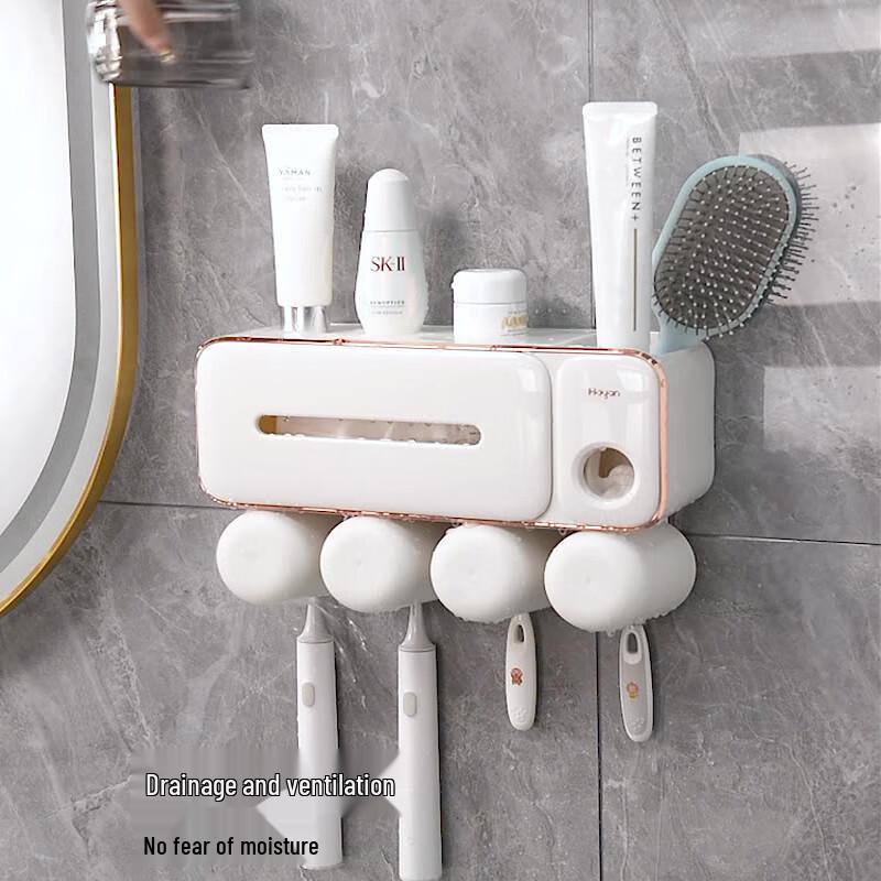 Multi-functional Wall-Mounted Toothbrush Holder with Cups