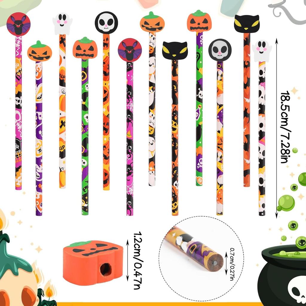 DIYASY 48 Pcs Halloween Pencils with Erasers, Holiday Wood Pencils Bulk for Kids Assorted Fall Pencil Set for Goodies Gift Prize Party Favor Supplies