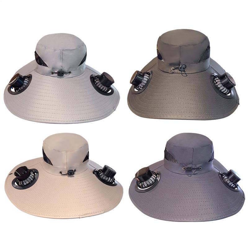 Solar Powered Fan Hat Wide Brim UV Protection Headwear Outdoor Sports Gear for Women Men Beach Vacation Fishing Hiking