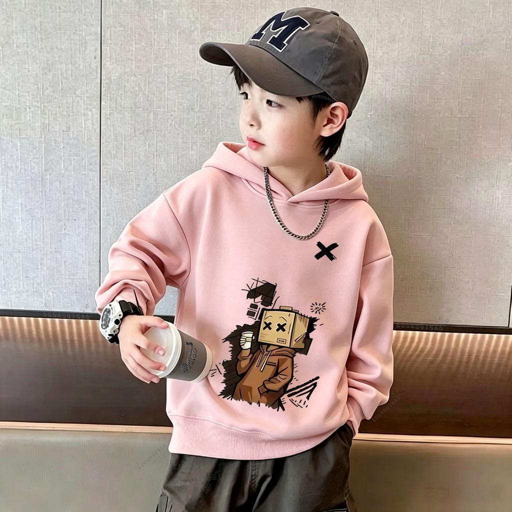 Y2K Kids Hoodie Sweatshirt Autumn Winter Cartoon Box Character Graphic Graffiti Print Casual Loose Long Sleeve Tops