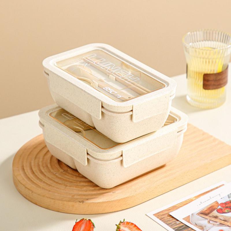 Wheat Straw Lunch Box Healthy BPA Free Bento Boxes with Spoon Microwave Dinnerware Kids Food Storage Container Sealed Tableware