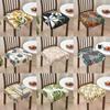 Soft Printed Design Stretch Chair Cover Elastic Bottom Square Chair Seat Cover Removable Chair Slipcover Dining Room