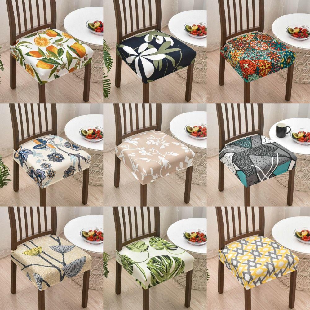 Soft Printed Design Stretch Chair Cover Square Removable Chair Slipcover Elastic Bottom Chair Seat Cover Home Decor