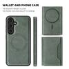 For Samsung Galaxy S25+ Case Compatible with MagSafe Leather Back Phone Cover with Detachable Card Bag