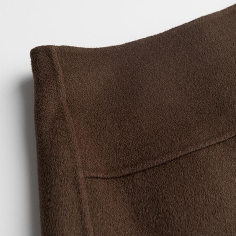 Spring Summer OL Retro Patchwork Woolen Skirt - Solid Brown, Hong Kong Style, Professional Japanese Design