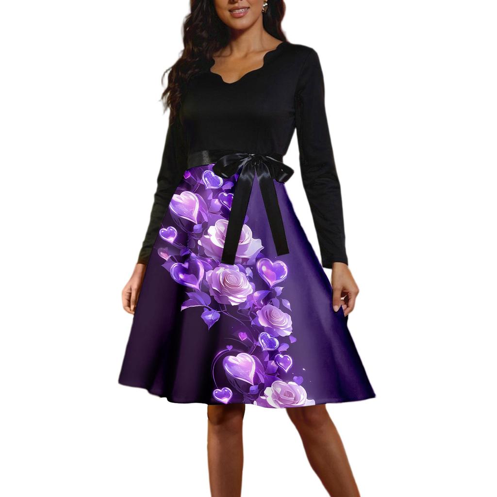 Women's Casual Fashion Long Sleeve Graphic Printed Vintage Long Dresses