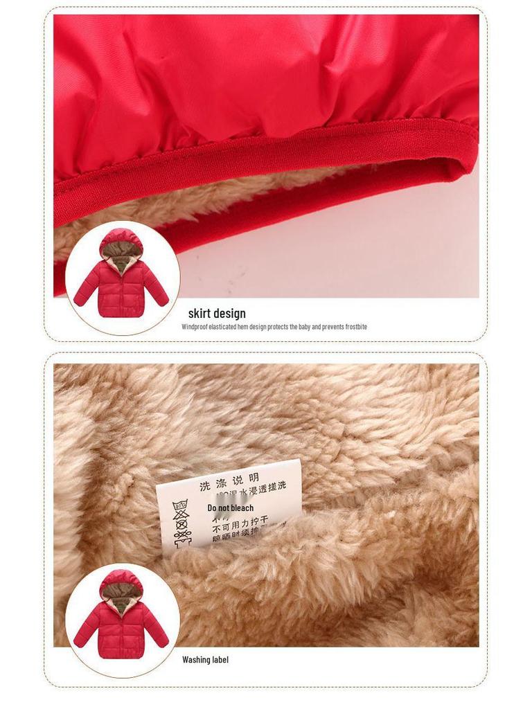 Unisex Kids' Thickened Velvet Hooded Cotton Jacket for Winter