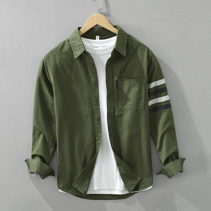 

Korean Style Long Sleeve Men s Casual Shirt Youth Arm Ribbons Designer Shirt Lapel Collar Pure Cotton Oxfords Men Tops XXXL зелений