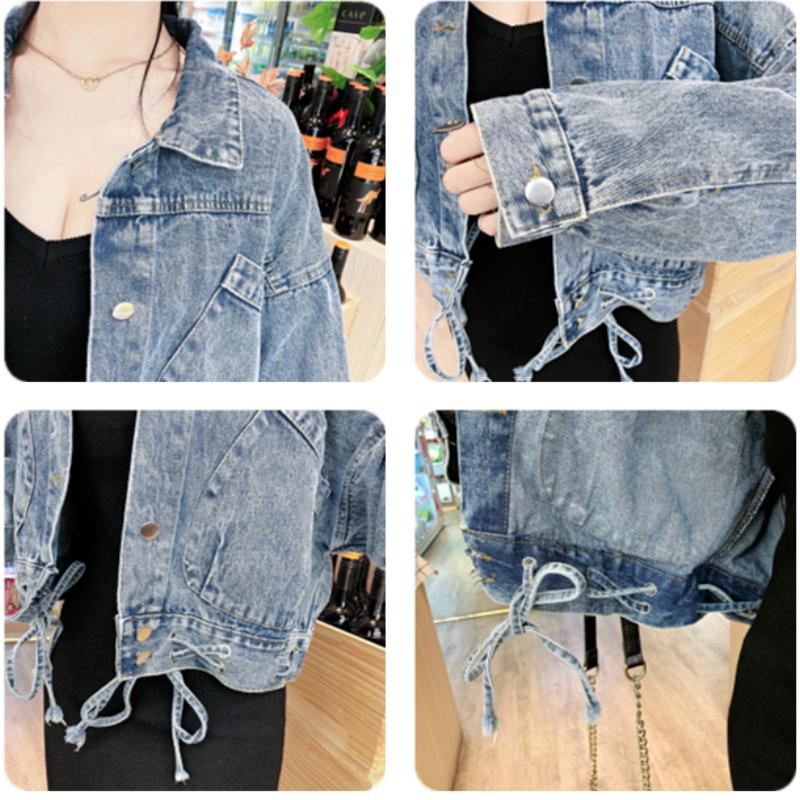 Spring and Autumn Denim Short Jacket Female Students Korean Version of Loose Lacing Hong Kong Style All Metch Tops