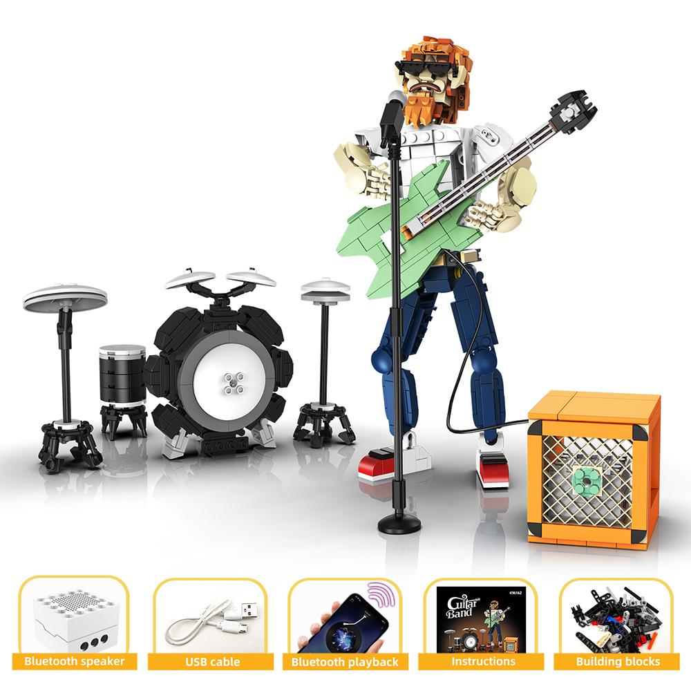 K96162 Putující kytarový zpěvák 721ks Modely DIY Stavebnice z malých dílků Cihličky MOC Technické montážní hračky pro děti Dárky