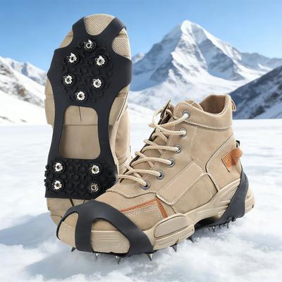 1 Pair Ice Cleats Crampons with 10 Studs Men Women Winter Outdoor Walking Ice Snow Traction Grips Non-slip Shoes Boot Spikes Grippers