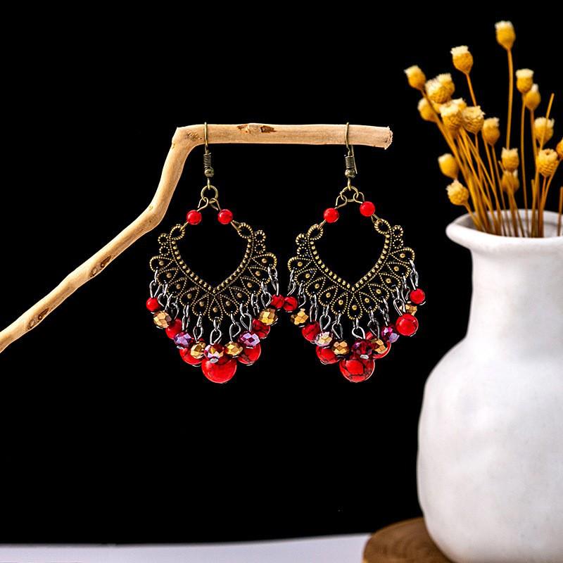 Elegant Bohemian Tassel Stud Earrings - Retro Ethnic Dangle Design