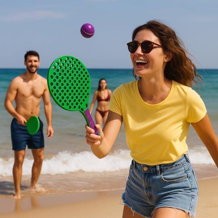 Set of Beach Tennis 2 Plastic Rackets 50 Cm with 2 Foam Balls and Carrying Case - Random Color