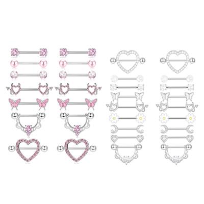 Sturdy Stainless Steel Nipple Rings With CZ Barbell Rhinestones Design for Body Piercing Jewelry In Elegant Color