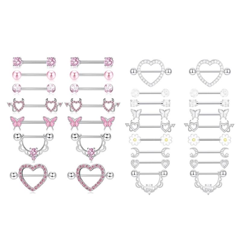 Sturdy Stainless Steel Nipple Rings With Zirconia Rhinestones Decoration for Fashionable Occasions Casual Wear