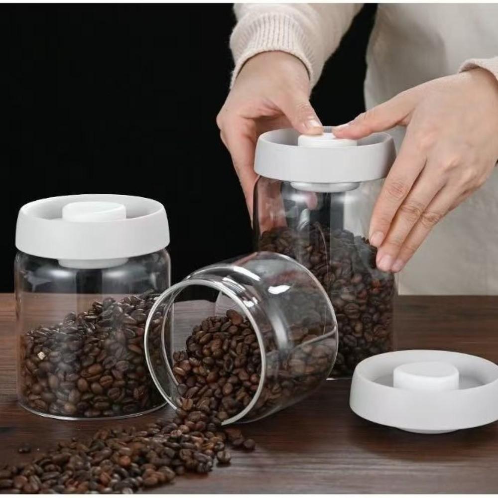 Press Type Coffee Bean Storage Jar Manual Glass Coffee Jar Vacuum Sealed Jar Home Use