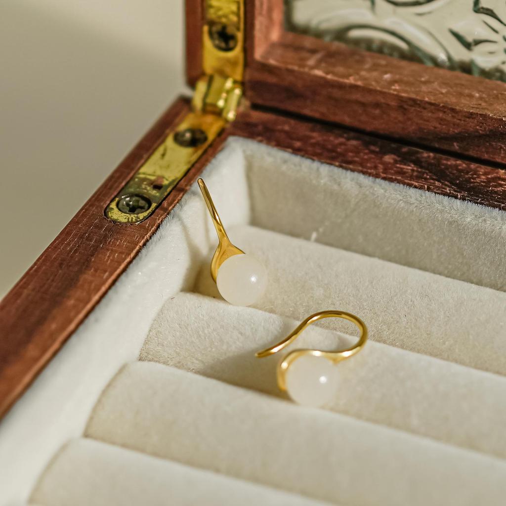 Tichiya Real Hetian/White Jade Earrings: 925 Sterling Silver, Ancient Chinese Style, High-End Elegance for Women