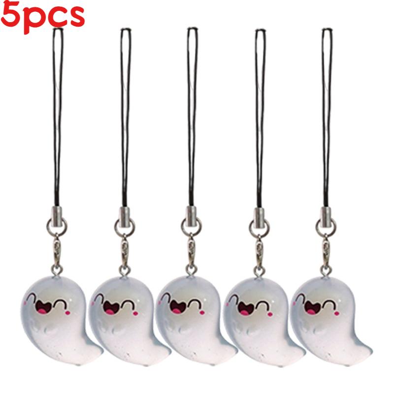 New Cute Resin Glowing Cartoon Ghost Keychain Halloween Rope Keyring Holder Charm for Bags Keys Creative Decoration Accessories