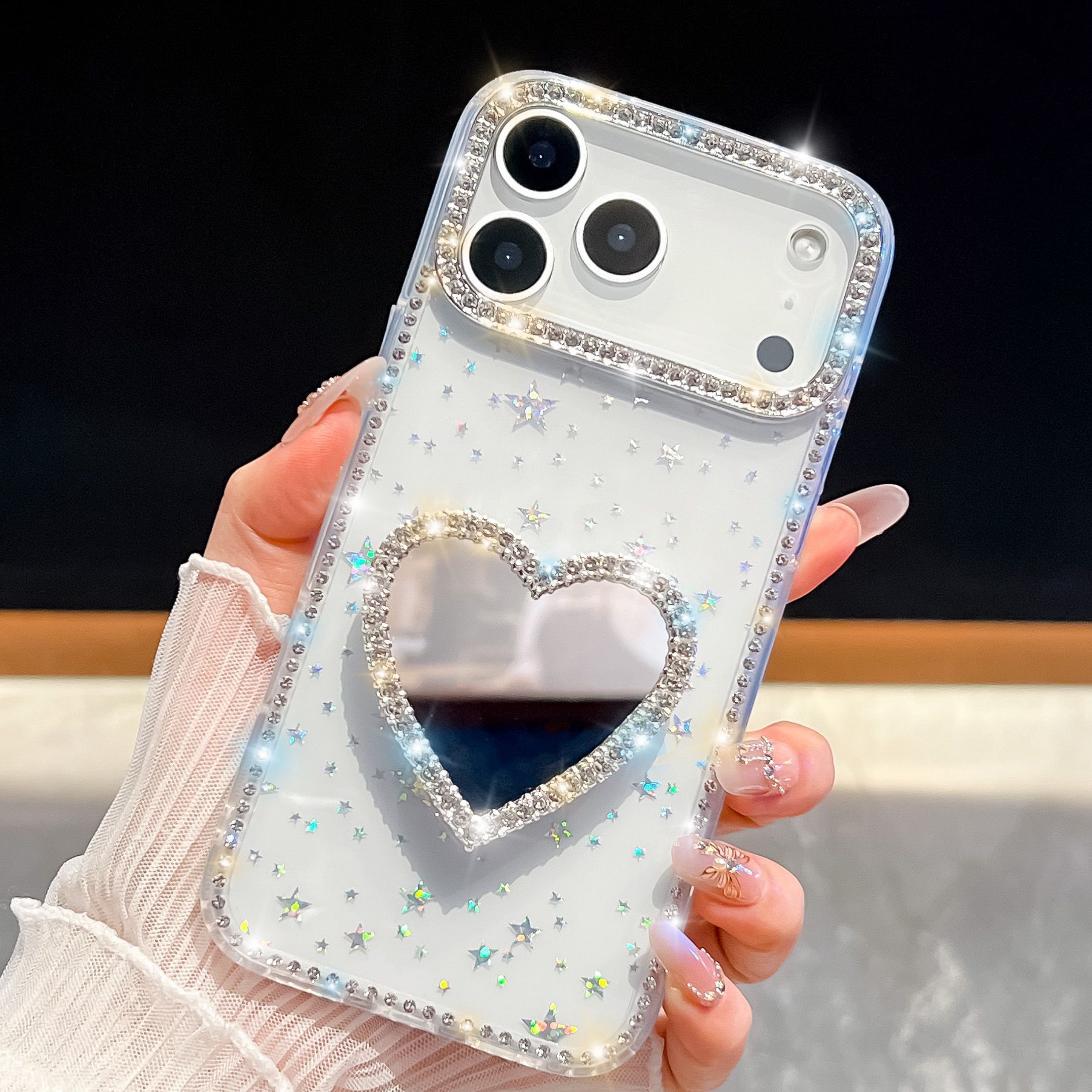 

Love Mirror Stand Mobile Phone Case for Apple 17Air Fashion 16E Glitter Powder 15PROMAX Glitter Diamond Case For iPhone16Pro