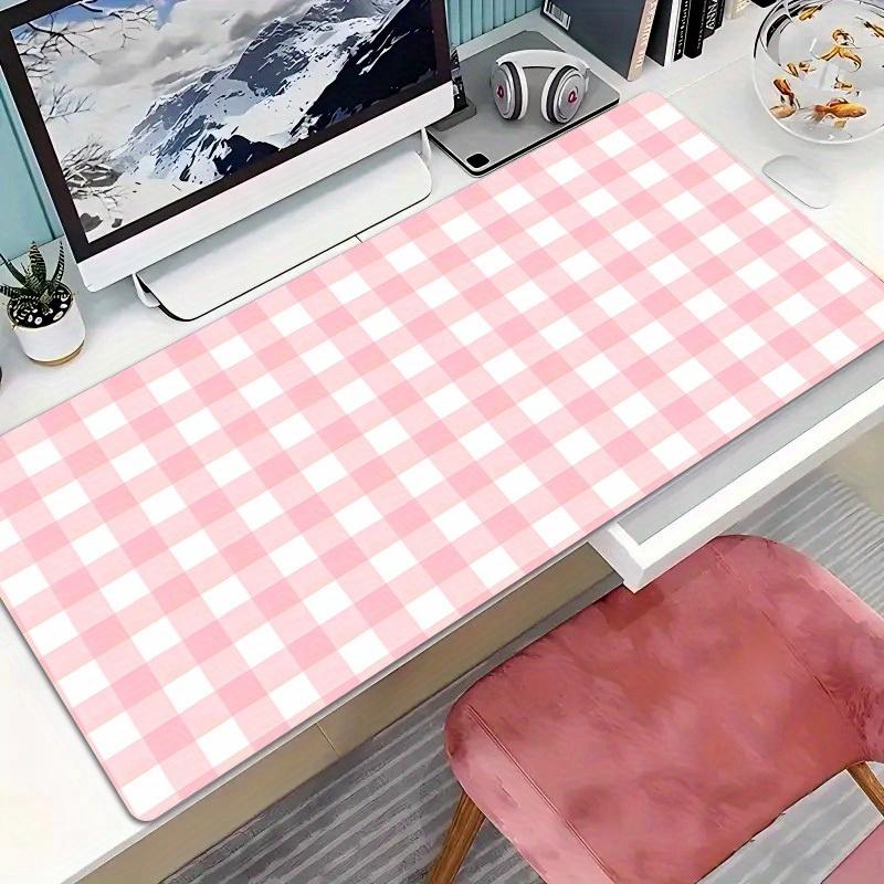 Pink Plaid Desk Mat Cute NonSlip Waterproof Mouse Pad for Students Dorm  Home Office