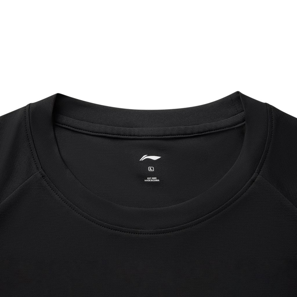 Li Ning Breathable Round Neck Letter Print Comfortable Short Sleeve T-Shirt Men Tops Black ATSV279-1