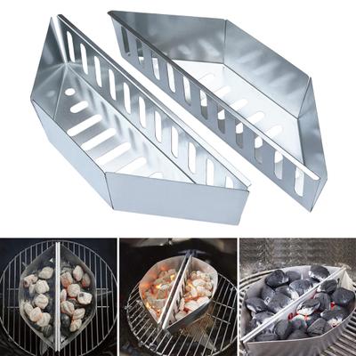2 Pcs BBQ Charcoal Basket Briquette Holders Wood Chips Grill Accessories Stainless Steel Even Burning Separate Baskets for Various Grills Foods