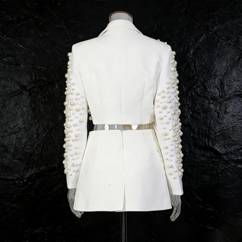 Fashion Sexy Wind Skirt Suit Women Lapel Pearl Decoration Short Top + Low Waist Slimming A-line