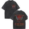 Vintage Schwarz gewaschenes T-Shirt mit Buchstabenaufdruck Kreuz Kronenaufdruck Oversized Streetwear Tee Lässiger Stil Kurzarmshirt