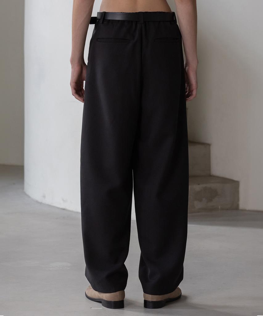 Dekkoloso Striped Single-Pleat Back Elastic Wide Pants [Black]