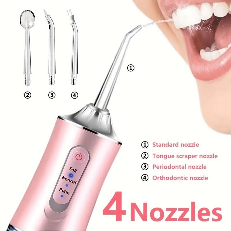 1PACK Cordless Electric Water Floss Kit with 4 Nozzles - 360 ° Rotatable Nozzle, USB Charging for Daily Dental Care and Gum Cleaning