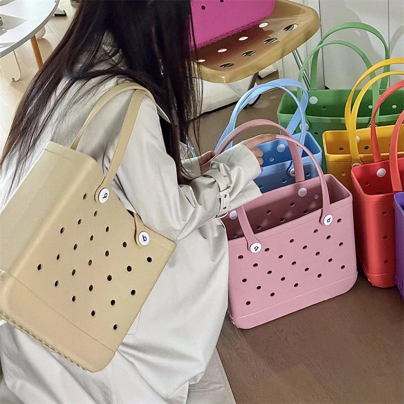 Durable Waterproof Beach Bag Storage Baskets Summer Rubber Tote Solid Color Jelly Beach Bags Sundries Organizer