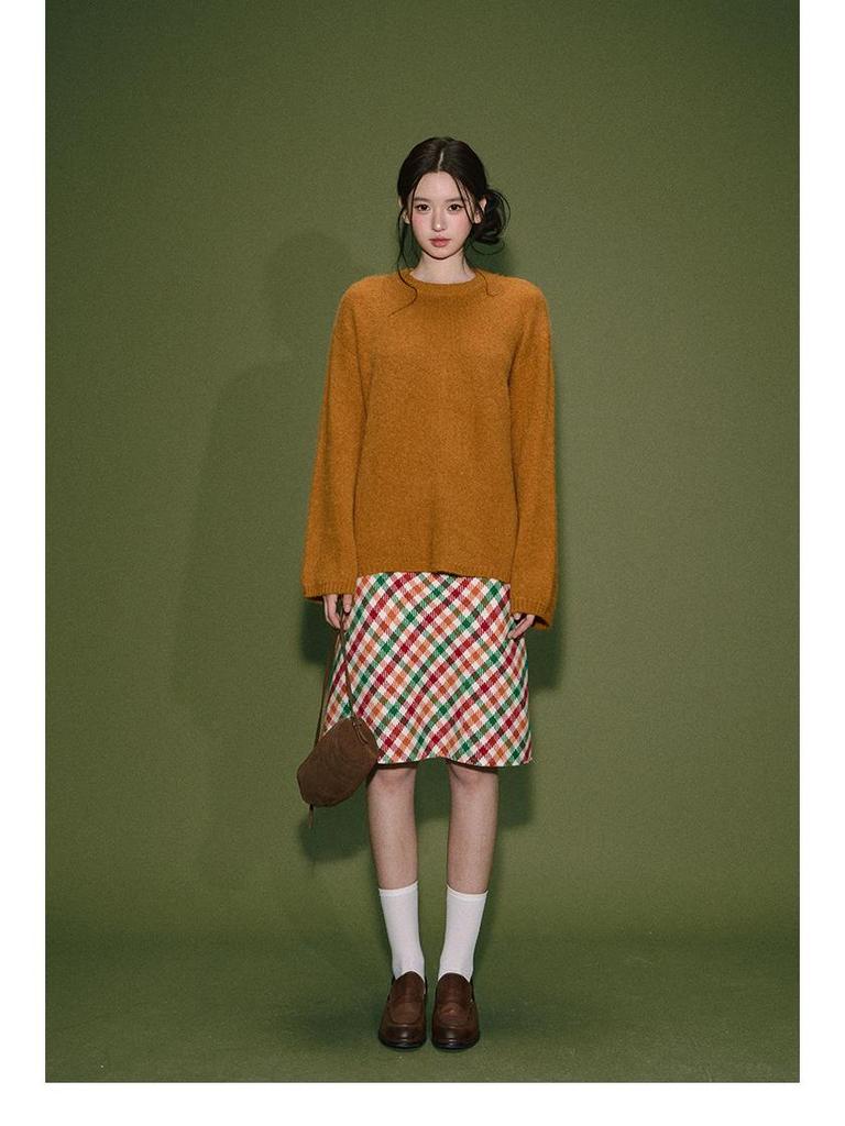 Retro Colorful High-Waist Plaid Midi Skirt for Women - Spring/Fall/Winter 2026 Fashion, Slimming & Hip Covering Design