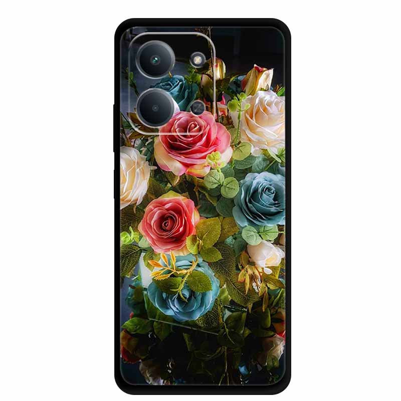 Case For Xiaomi Redmi 15C 5G European Colorful Flower Black Soft Silicone TPU Phone Case For Redmi 15C 4G Shell ProtectionBumper