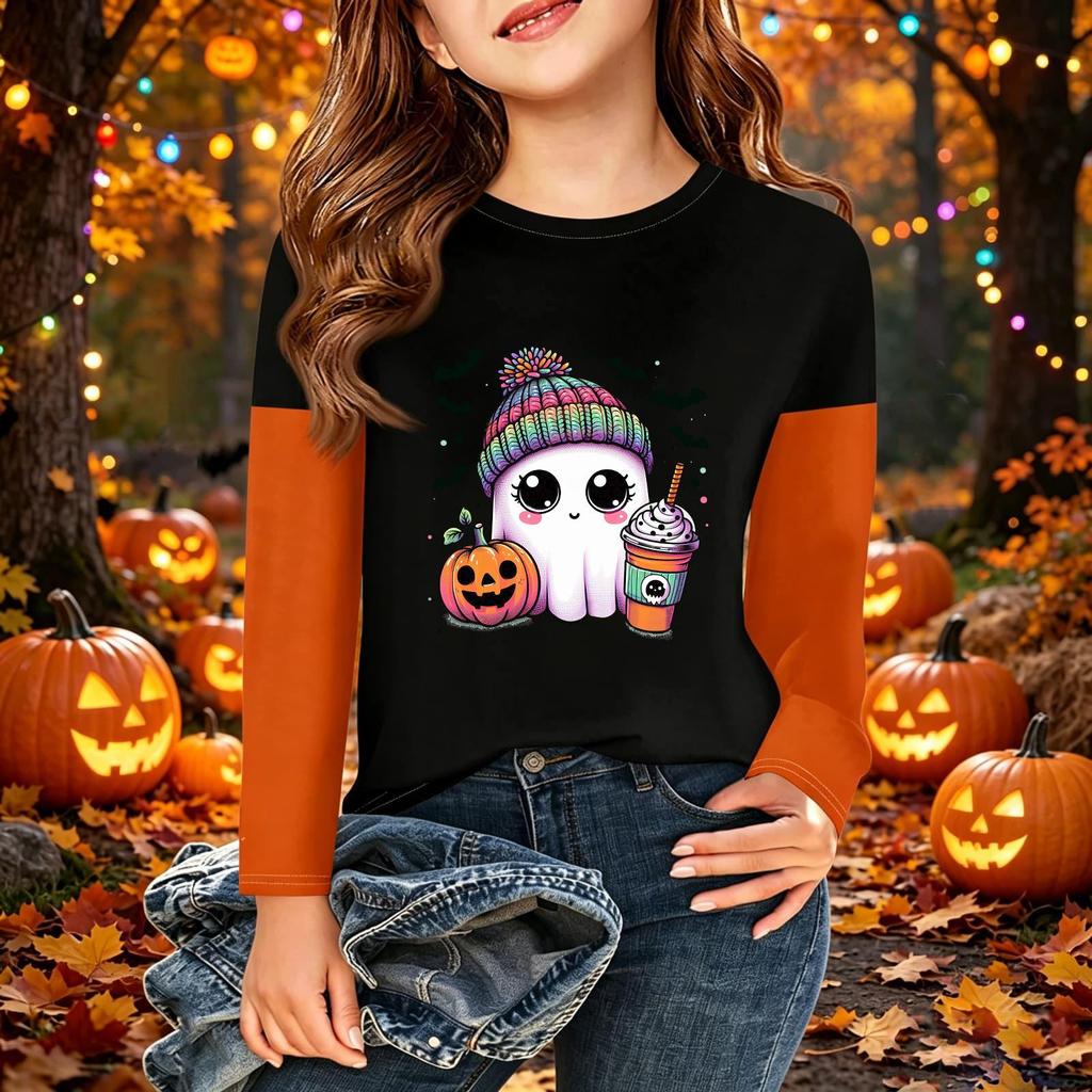 Kids' Halloween Printed Long Sleeve T-Shirt Casual Neck Top for Boys Girls